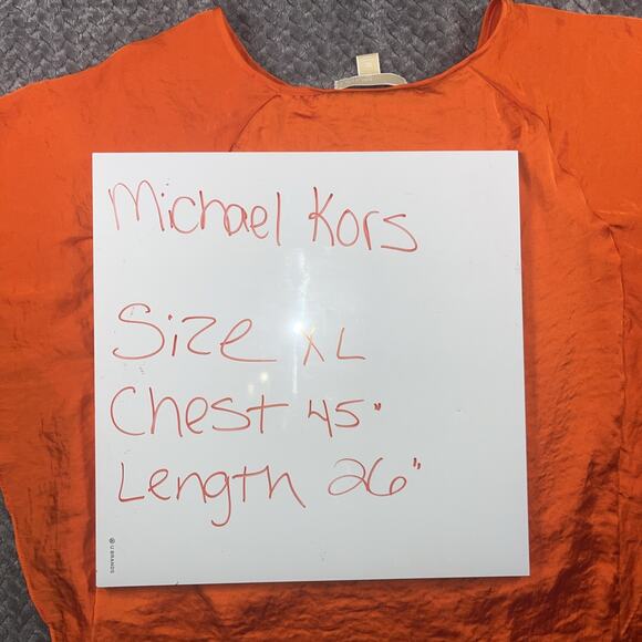 Michael Kors Women’s Red Orange Blouse Sz XL Flutter Blouse Silky Top Flowey - Picture 7 of 7